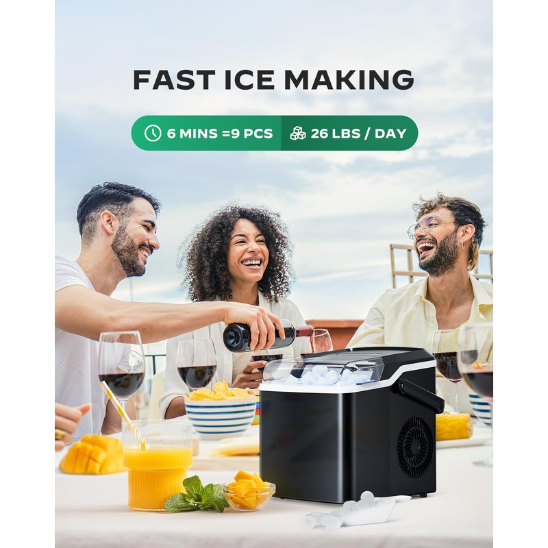 Silonn Countertop Ice Maker, 9 Cubes Ready in 6 Mins,