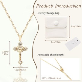 Brateuanoii Full Cubic Zirconia Cross Pendant, Cross Chain Women's Stainless Steel with Diamond, Cross Chain Gold, Christian Cross Chain, with Storage Bag, Fashion Jewellery for Women Girls Gift