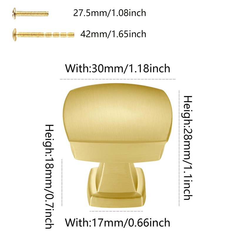 BIGLUFU 12Pcs Cabinet Knobs Square Solid Brass Drawer Vintage Retro