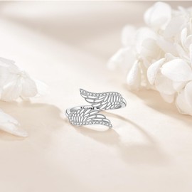 ONEFINITY Angel Wings Ring 925 Sterling Silver Feather Wings Adjustable Rings Angel Jewelry Gifts for Women Mother