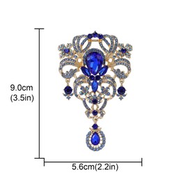 YOQUCOL Retro Blue Austrian Crystal Big Brooch Pin for Women Large Flower Shape Brooches Lapel Pins for Sweater,Coat Dress Accessories