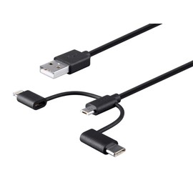 Monoprice 118789 Apple MFi Certified USB to Micro USB + USB Type-C + Lightning Charge And Sync Cable - 3 Feet - Black