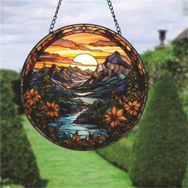 WOHAHA Acrylic Valleys Suncatchers for Windows River Flowers Sunset Large Round Natural Scenery Window Hanging Panels Bedroom Garden Kitchen Wall Decor Gifts for Women Mom Grandma Teacher