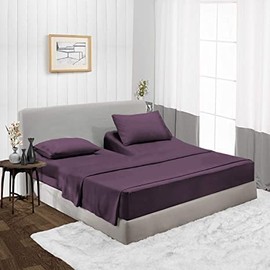 Top Split King Flex Head Sheet Set for Sleep Number Mattress Fits Deep Pocket Bed 1800 Thread Count Super Soft and Cool 4 Piece Set with Pillowcases 34-36" Split top (Purple)