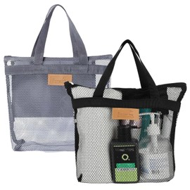 RANYAKE 2 Pieces Quick Dry Shower Tote Bag,Mesh Shower Caddy Bag,Mesh Shower Caddy,Lightweight Bathroom Organiser,Suitable for college dorm rooms, bathrooms, gyms, travelling, swimming (Grey/Black)