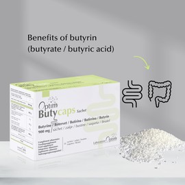 Butycaps Butyrate Supplement Butyrin UK | 30 sachets – microencapsulated Butyrin 900mg | butyric Acid Postbiotic | Intestine, Transit, Colon & Leaky Gut | Vegan