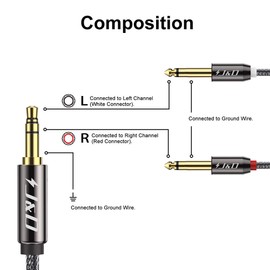 J&D 3.5mm to 6.35mm Audio Jack Cable, 1.8M Jack to Jack Cable Gold-Plated 3.5mm TRS Male to 2X 6.35mm 1/4 inch TS Male Mono Audio Cable with Nylon Braid for Laptop, Home Theater Devices, Amplifiers
