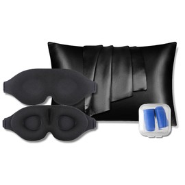 DREAMMASK Black 3D Shape Foam Night Mask Comfortable Eye Mask Dark Circles Eye Mask with Silk Case & Ear Plugs