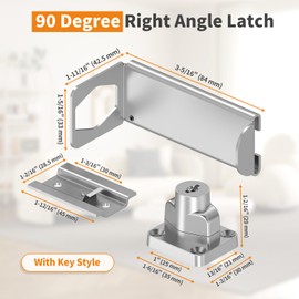 StickNGo 90 Degree Sliding Door Lock, Security Right Angle Hasp Latch Lock, Gate Latch Fit for Barn, Garden, Fence, Patio (Silver, 3.3 in with Key-1 Pc)