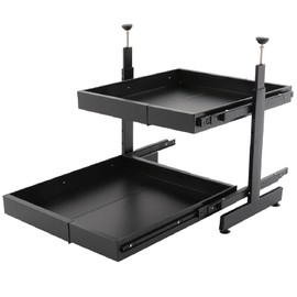 2-Tier Pull Out Cabinet Organizer, Pull out Drawers for Cabinets, No Drill Adjustable Roll Out Shelves Sliding Cabinet for Kitchen,Bathroom,Pantry,Under Sink Storage (Black)