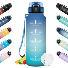 HoneyHolly Water Bottle, Motivational and Leak-Proof, 1.5 L, Water Bottle, Time Marking, Sports Water Bottle, Reusable, Water Bottle for Gym, Work, Camping, Hiking