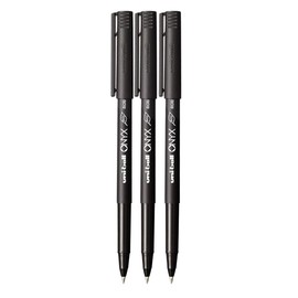 Uni-ball ONYX Rollerball Pen, Micro Point (0.5mm), Black Ink, 3 Count, Bundle with Plastic Reusable Pouch