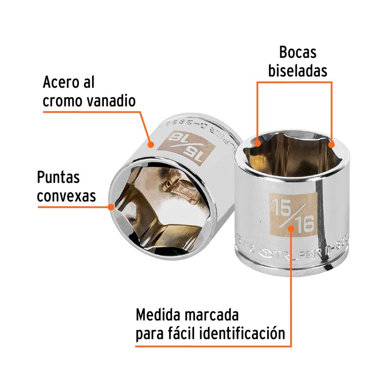 Truper D-3830-H, Dado de 6 puntas std, 15/16", cuadro 3/8"