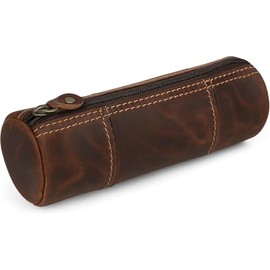 MILITARIA STUFFS Vintage Leather Pencil Case Pouch, Full Grain Leather Zippered Pen Pouch Stationery Bag, Pen Holder for Work & Office/Tool Pouch Zipper Case, Small Tool Bag (Brown)