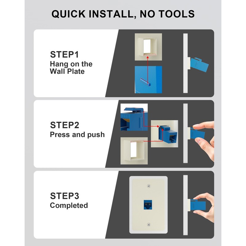 VANDESAIL RJ45 Coupler Cat6 Keystone Jack 20-Pack, Female to Female