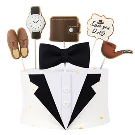 Paquete de 7 adornos para tartas de feliz cumpleaños y papá, con lazo, color negro, para relojes, carteras con texto en inglés "I Love You Dad" para decoración de fiesta de cumpleaños, suministros para el día del padre