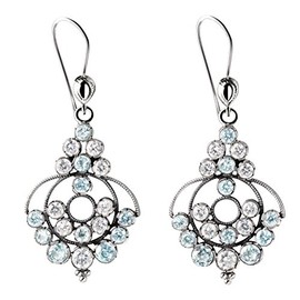 Franki Baker Sterling Oxidized Silver Aquamarine & White CZ Chandelier Statement Earrings