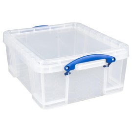 Really Useful Box 17 Liter Plastic Stackable Storage Container w/Snap Lid & Built-In Clip Lock Handles for Home or Office Organization, 2 Pack, Clear