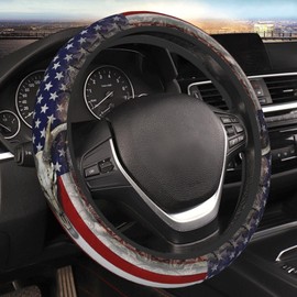FJyuanqi Camouflage Deer American Flag Steering Wheel Cover for Men, Anti-Slip Elastic Breathable Soft Rubber Car Steering Wheel Protective Cover, Universal 15 Inch Fit for Cars, Auto, SUVs