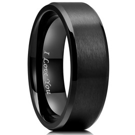 King Will 316L Stainless Steel Wedding Ring for Men Women- 8mm Width Black Wedding Band Laser I Love You Matte Finish Style Comfort Fit Size 13