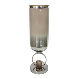 A&B Home Beige Two Tone Vase - Cylindrical Decorative Glass Vase with Silver Base, Tabletop Home Décor, Living Room Sideboard Coffee Table Hallway Entryway Console Table Accent Piece, 6" x 6" x 21"