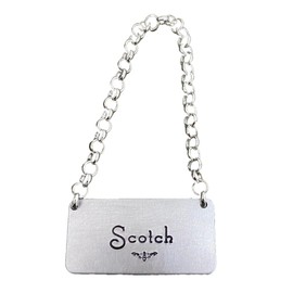 Individual Liquor Alcohol Bottle Decanter Label (1) Tag, Choose From 7 Hand-Stamped Silver-Color Aluminum on Chain, 1"X2" Decorative Victorian Rococo Gift Ideas for Men, Home Bar Decor (Scotch)