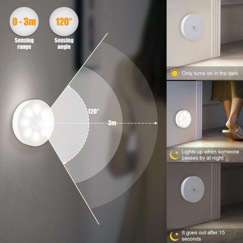 Electight Upgraded Motion Sensor Light, 8 LEDs, 3 Pack Rechargeable,