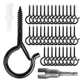 HANHOST 36 PCS Q - Hanger, Screw Hooks with Safety Buckle Design,Screw Hooks for Outdoor String Lights,Easy to Release, Include 1 Wing Nut Driver (36 PCS)