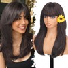Eawwii Long Dark Brown Wig with Bangs for Women, 4x4