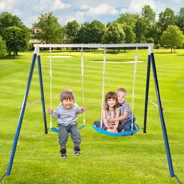 KEIKI Swing Set for Backyard, Metal Swing Stand with 1