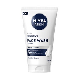 NIVEA MEN Sensitive Face Wash XXL (150ml), Soap-Free Face Wash for Men, Facial Cleanser with Chamomile Extract and Vitamin PRO Complex, Men's Skin Care Essentials