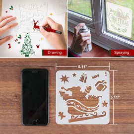 Coogam 8 Pcs Christmas Stencils Template - Reusable Plastic Craft for Art Drawing Painting Spraying Window Glass Door Car Body Wood Journaling Scrapbook Holiday Xmas Snowflake DIY Decoration 5x5 inch