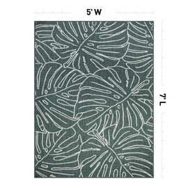 Rugshop Contemporary Tropical Leaves Weather Resistant Indoor/Outdoor Area Rug 5' x 7' Green