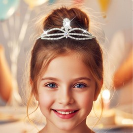 Kilshye Rhinestone Princess Tiara Silver Tiaras and Crowns Birthday Costume Hair Accessories for Girls