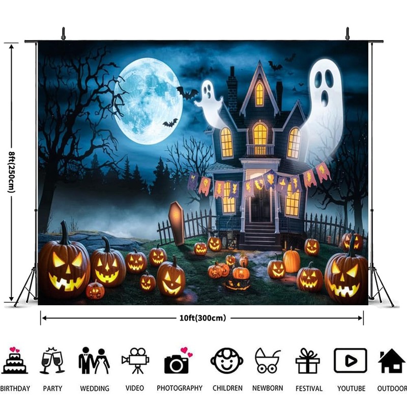 Halloween Backdrop 10x8ft Happy Halloween Party Backdrop Haunted Castle Ghost