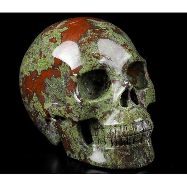 Skullis 5.0" Dragon Blood Jasper Crystal Skull, Hand Carved Gemstone Fine Art Sculpture, Reiki Healing Stone Statue