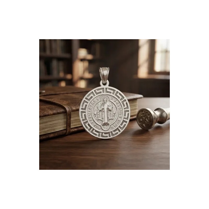 Dije Medalla San Benito Grecas Plata 925 Chi Proteccion