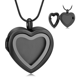 QGJNSGC Heart Urn Necklace for Ashes Photo Frame Cremation Jewelry Memorical Stainless Steel Keepsake Urn Pendant for Men Women-Customize (Black)