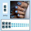 24Pcs Blue Leopard Press on Toenails Short Square Fake Toe