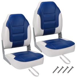 GarveeLife 2 Pack Boat Seats, High Back Folding Boat Seats - Fishing Boat Chairs With Thick Sponge Padding, Stainless Steel Screws & Fold-Down Design for Speedboat, Canoe, Sightseeing Boats