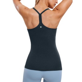 CRZ YOGA Seamless Workout Tank Tops for Women Racerback Athletic Camisole Sports Shirts with Built in Bra True Navy Large