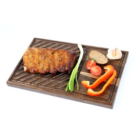 B4K® Oak Steak Board - Serving Board for Steak & Grilled Meat - Solid Chopping Board with Juice Groove - High Quality Grill Board for BBQ, Meat & More