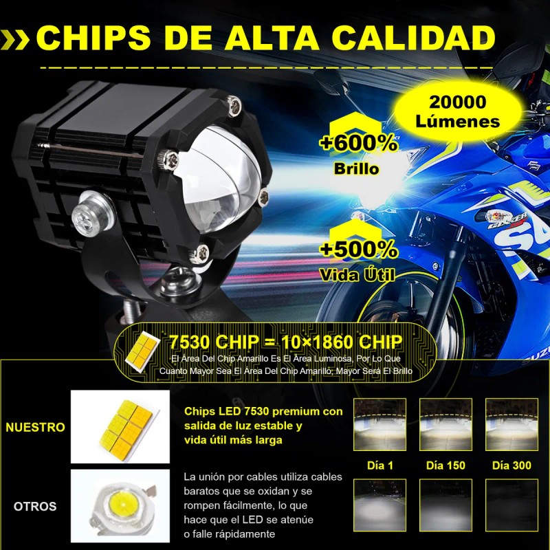 2 Faros Luces Led Auxiliares 4 Modos Lupa Para Moto