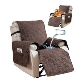 YUEANG Waterproof Recliner Chair Cover, Oversized Reversible Recliner Chair Covers with Pocket Washable Reclining Chair Covers Furniture Protector for Kids, Pets (28'', Chocolate)