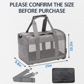 kathson Rabbit Travel Carrier Bag Airline Approved Pet Pocket Breathable Mesh Window Portable Hand Bag with Locking Safety Zippers for Small Dogs Cats Bunnies and Small Animals (Grey)