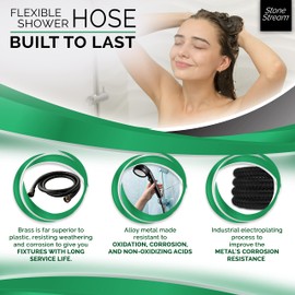 Original StoneStream Universal Shower Hose Black -Replacement Hose with Standard Fittings, 60 Inches Long, and Tangle-Free Design