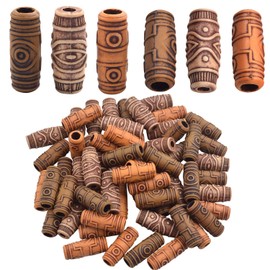 Aylifu 60pcs Mixed Color Imitation Wood Tube Hair Beads - Light & Dark Brown for Style 1 & 2 - DIY Accessory for Hair Braiding & Decoration