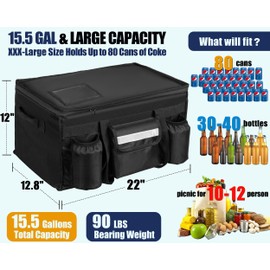 MyLifeUNIT 80 Cans Insulated Cooler Bag for Food & Pizza Delivery Bag Suitable for Car, Bike, Camping, Picnic, Beach, XXX-Large Size