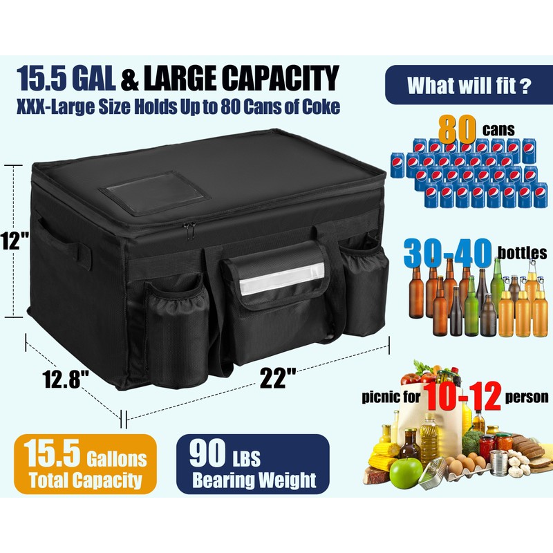 MyLifeUNIT 80 Cans Insulated Cooler Bag for Food & Pizza