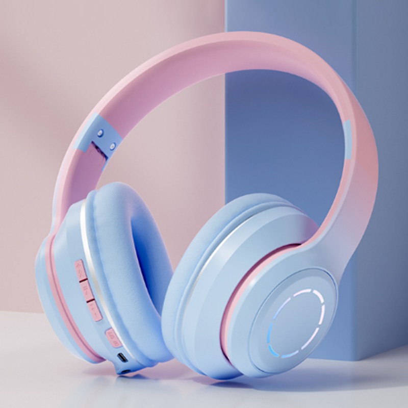 Bluetooth Headphone Heavy Bass Noise Cancelling Foldable Gradient Color Wireless